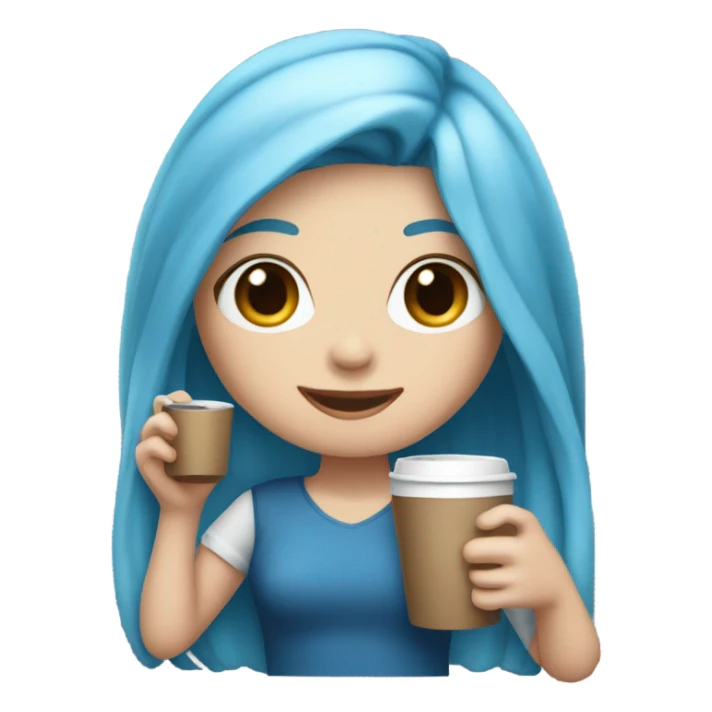 white skin girl with blue long hair drinking coffee sticker