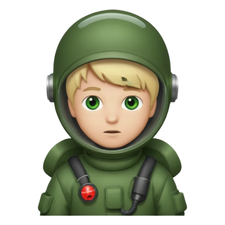 Blonde boy with green eyes wearing bomb suit sticker