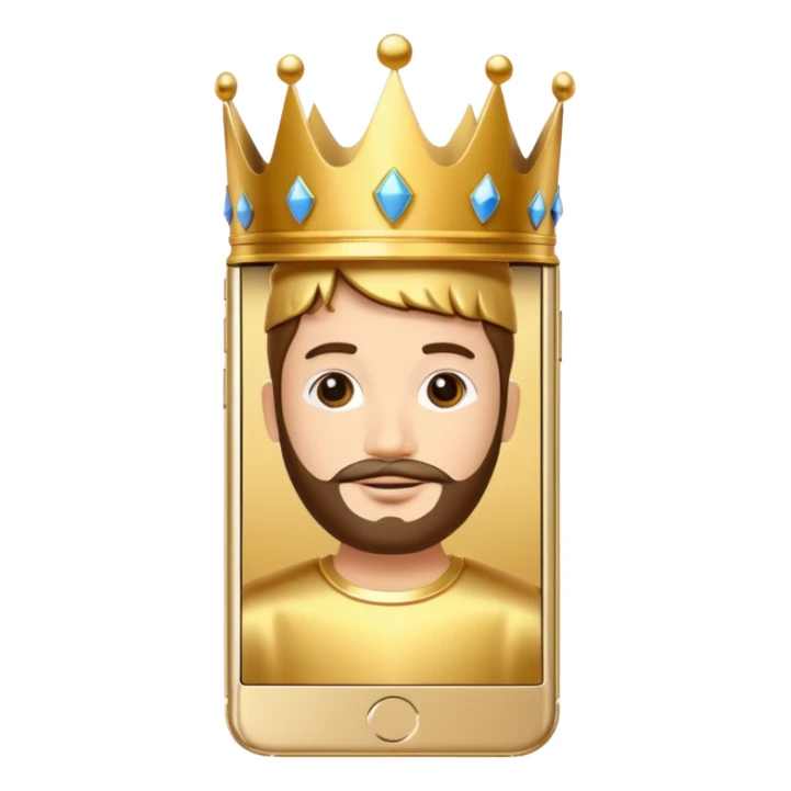 gold premium smart phone, king crown, apps on screen, no memoji sticker
