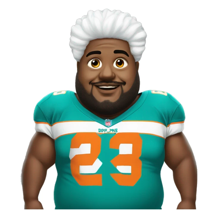 fat man wearing dolphins jersey next to little man  sticker