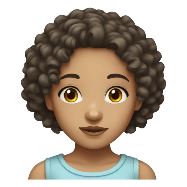 Girl with dark brown curly hair, dark brown eyes, light skin, lashes sticker