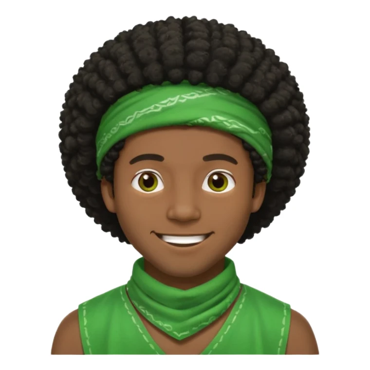 smiling black man, afro hair, green bandana sticker