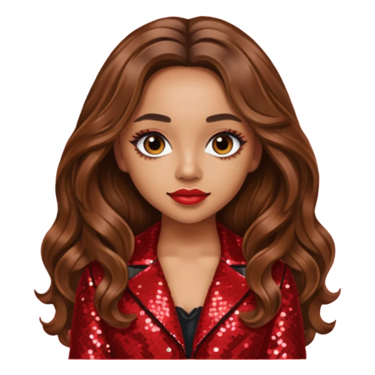 Jade Thirlwall from Little Mix with long brown hair, red sequin outfit sticker