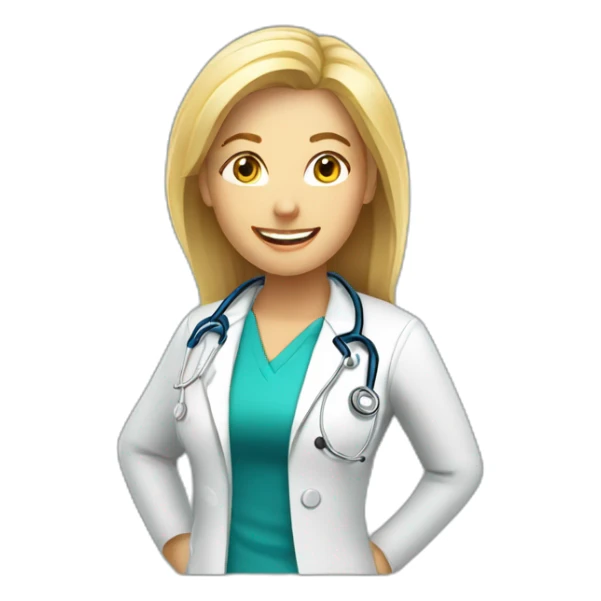 A blonde female doctor face, happy, oblique view sticker