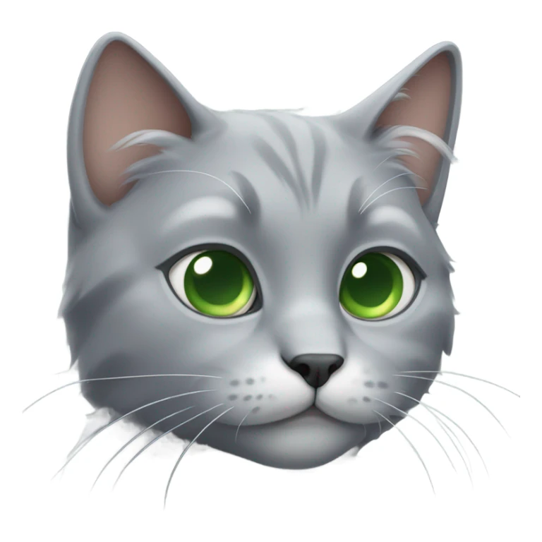 fluffy grey cat with green eyes one cropped ear sticker