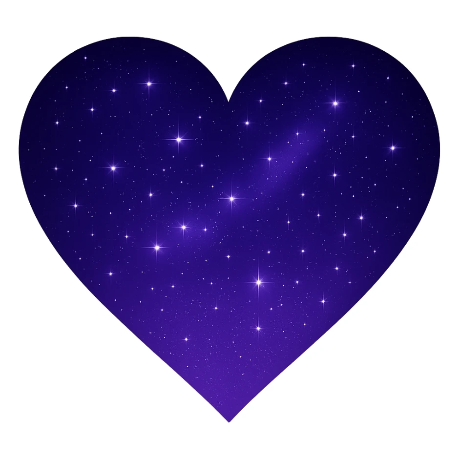 Modify the heart with a night sky gradient to a purple night theme with a purple gradient, more stars, and a soft glow. Remove the background entirely yellow sticker