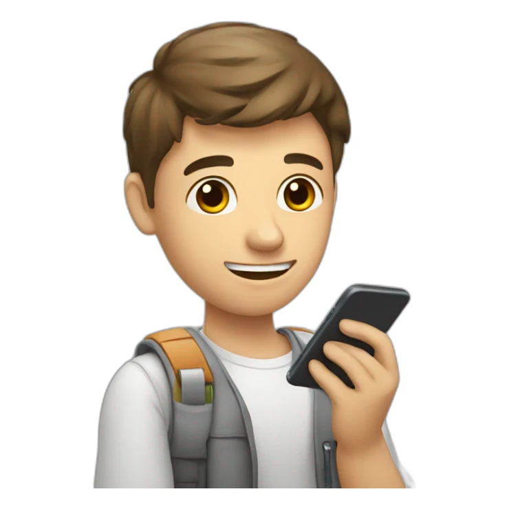 student holds a mobile phone in his hand while taking an exam sticker