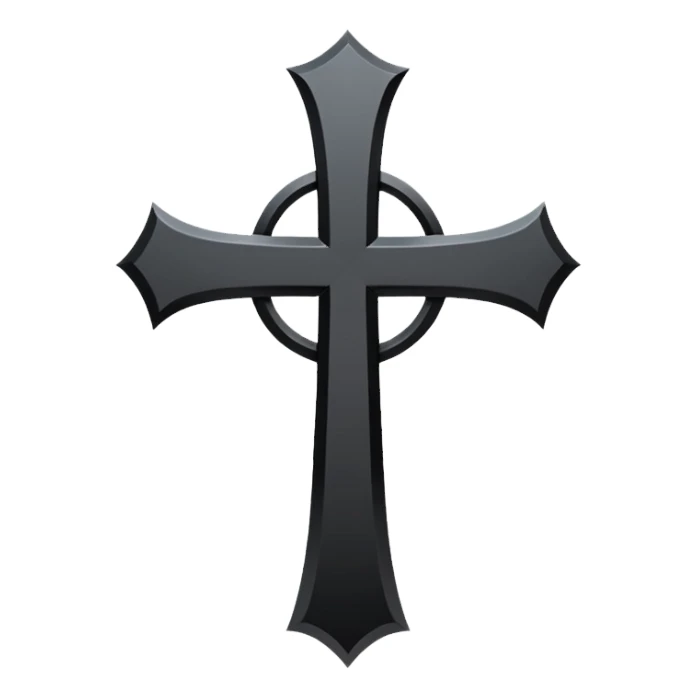Minimal emoji, simple gothic cross forged from matte black metal, thick balanced proportions, fashion avant-garde minimalism, no decoration, no glow, no neon, flat emoji style, centered, transparent background sticker