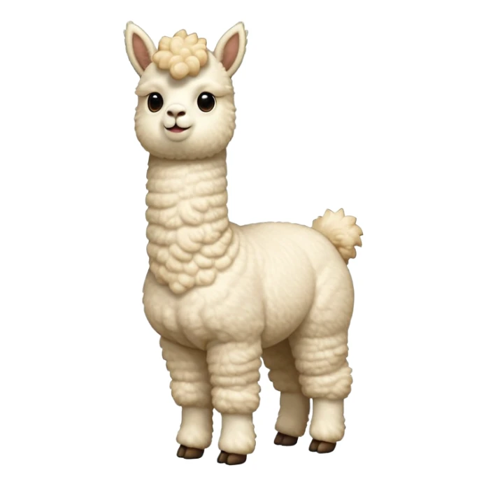 cinematic-[cream alpaca]-realistic-full-body-standing-emoji,-tail-flicking-lazily,-head-tilted-dramatically,-curly-[cream]-fur,-simplified-yet-realistic-focused-features,-highly-detailed,-glowing-with-an-almost-sarcastic-glow sticker