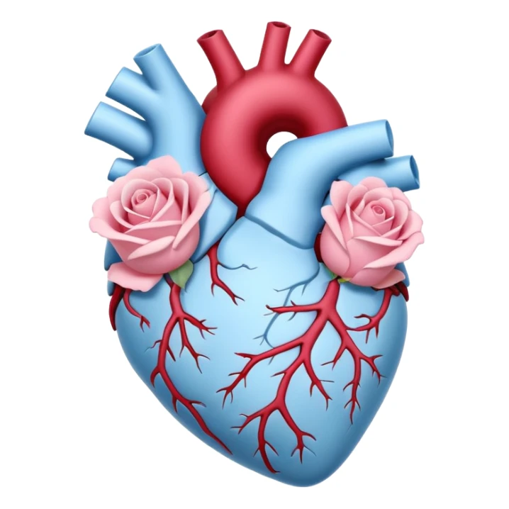 White and sky blue Anatomical heart with light pink rose without leaves  sticker