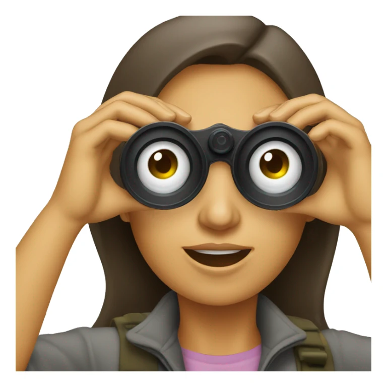 Woman using binocular finds hole sticker