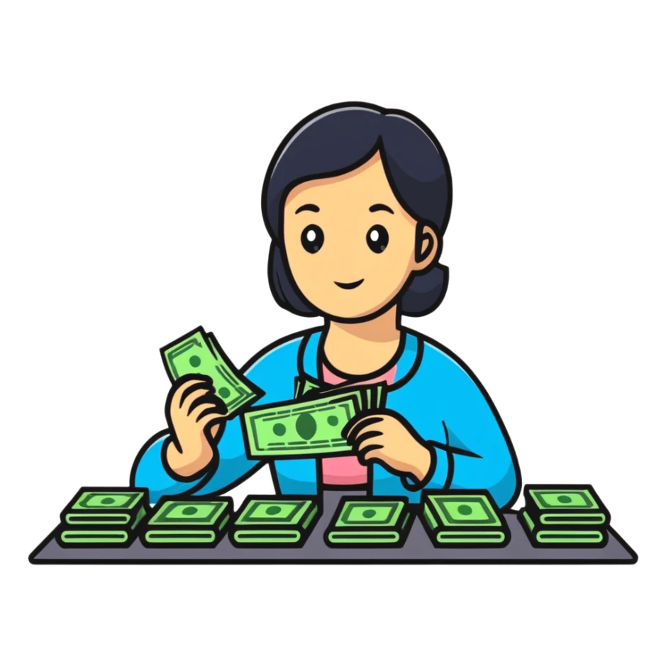 yellow woman counting money sticker