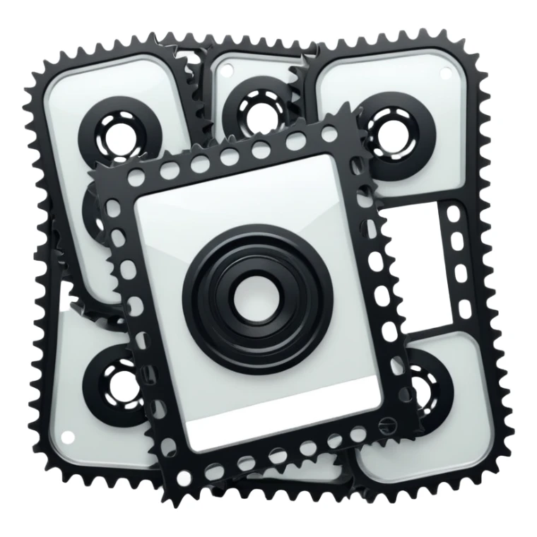 Simple vertical film strip with three frames and sprocket holes, black strip with transparent frames, clean iOS emoji design sticker