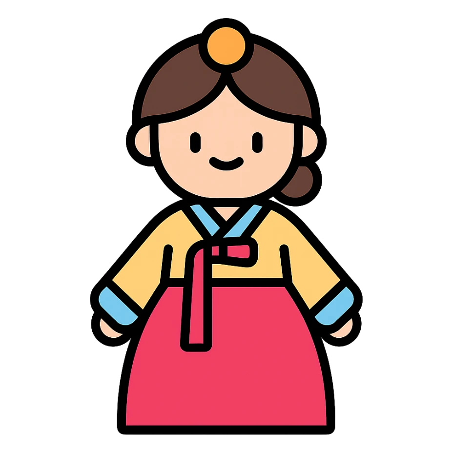 charming hanbok illustration, cute proportions, minimal details, Korean traditional clothing sticker
