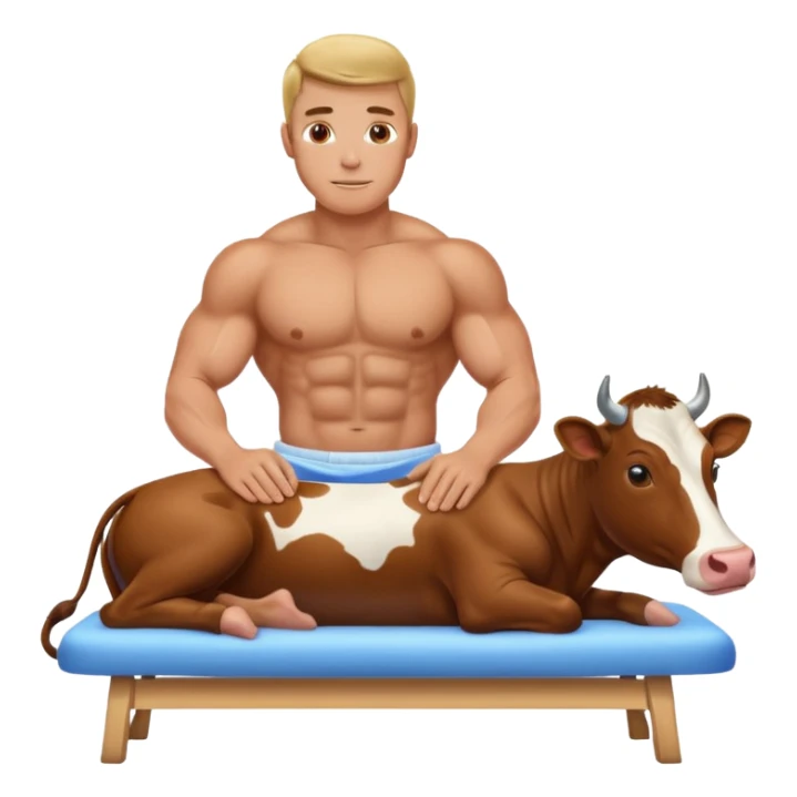 A cow being milked on a massage table by a muscular man  sticker