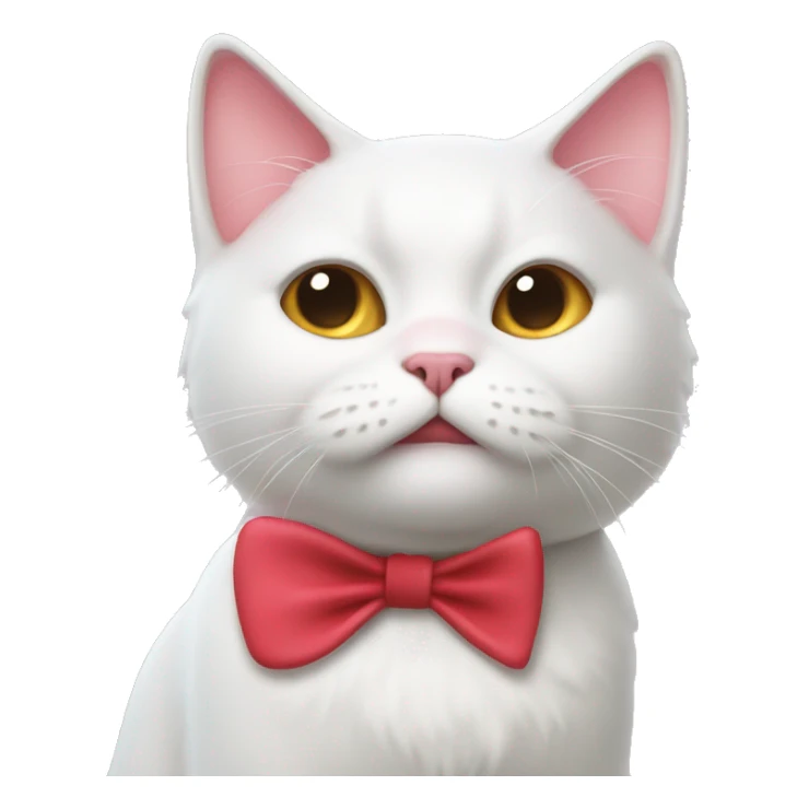 A white cartoon cat with a red bow on its left ear, looking unwell., disgusting a pink liquid out of his mouth sticker