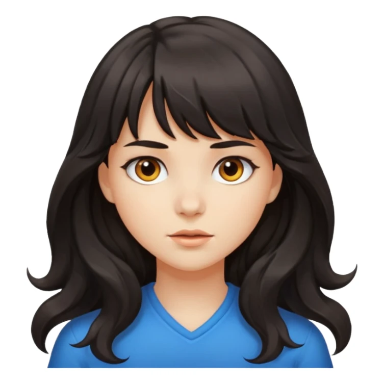 A girl with long wavy hair and bangs, radiating fierce confidence. sticker
