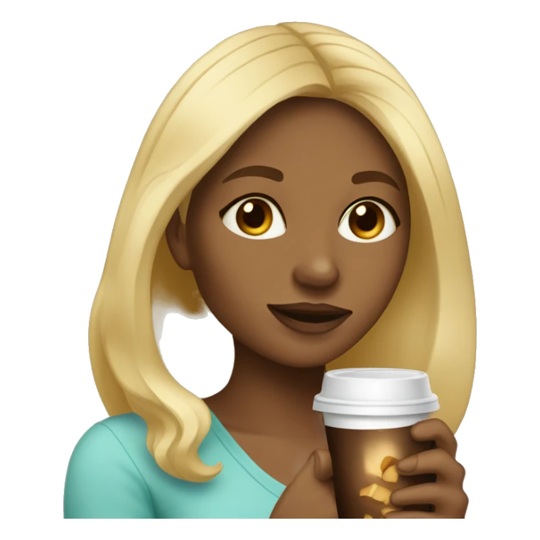 Blonde girl drinking  cofeee dark skin sticker