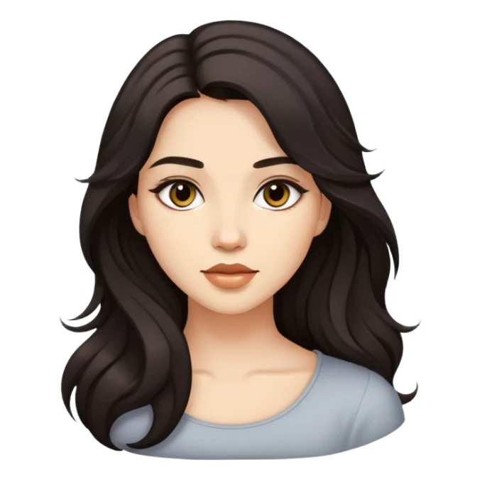 young woman with dark flowing hair and light makeup sticker