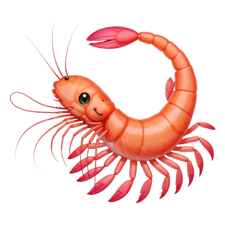 A pink shrimp with a cat's head, shrimp body and tail with cat face sticker