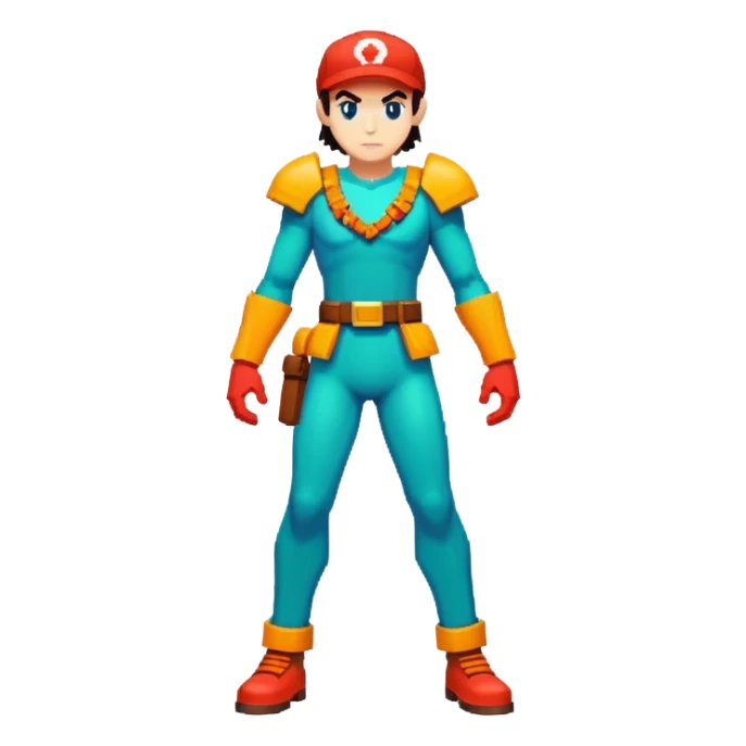 The artwork showcases a pixel-art character in a dynamic pose, with vibrant colors that create a striking contrast. Unlike a traditional ninja, this character has a distinct design, featuring unique accessories and a strong silhouette. The background is kept simple, allowing the intricate pixel details to stand out. The overall style is reminiscent of retro video games, blending nostalgia with a modern creative twist. sticker