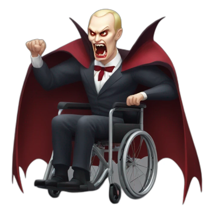 Angry vampire vladimir hold putin meat cube dressed as dracula small wheelchair halloween mood sticker