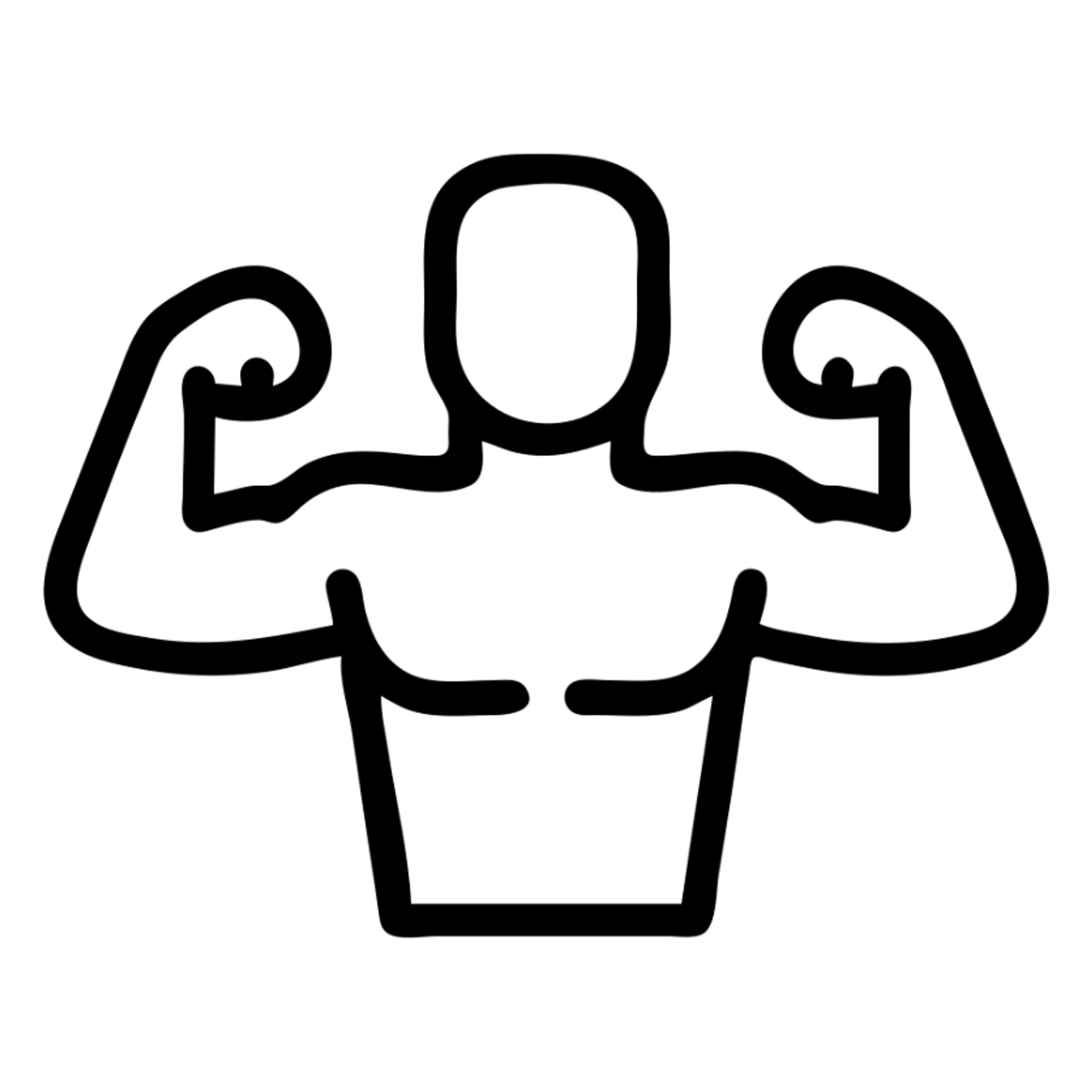 transparent circular icon depicting strong masculine silhouette in dynamic flexing pose with clenched fists, glowing fiery aura or burst of energy behind figure, representing power-up boost, cartoonish but realistic, fitting for video game ability symbol sticker