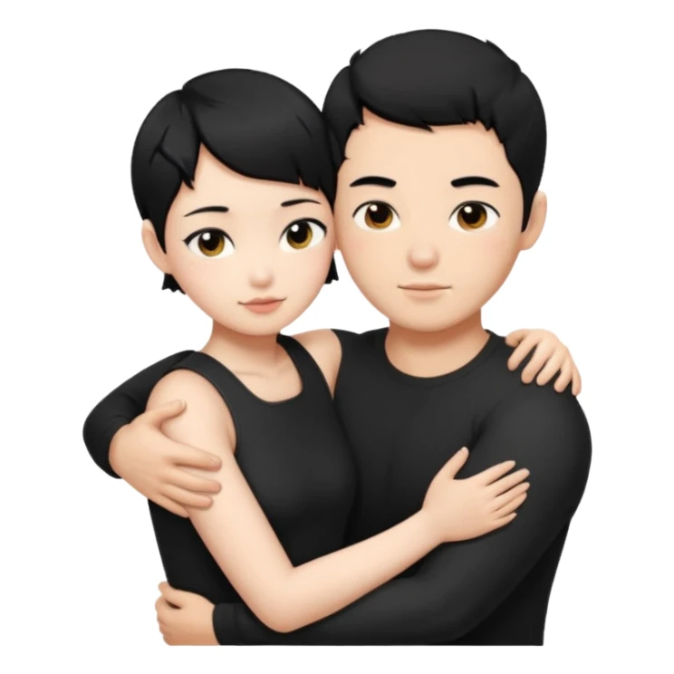 buff korean Man black hair hugging girl with black pixie cut  sticker
