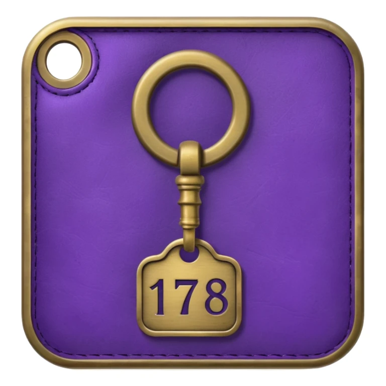 antique brass hotel key with large purple leather room number tag sticker