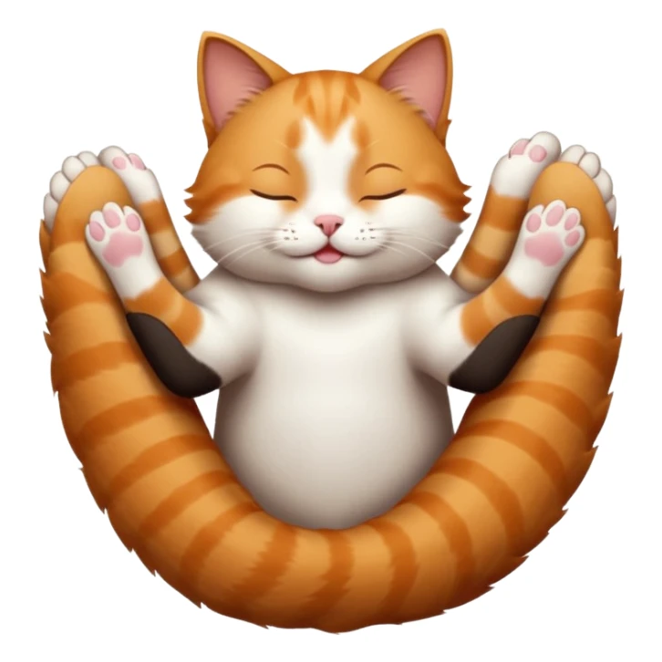 ginger and white small cat eyes closed lying down upside down with paws stretched out in different directions sticker