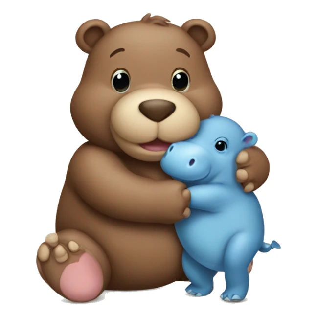 brown teddy bear holding baby hippo sticker