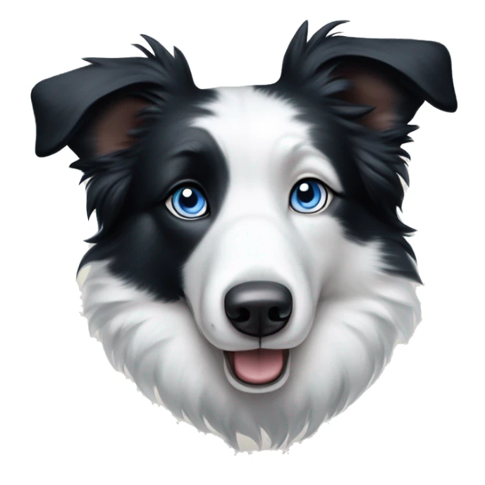 "Border Collie with striking ice-blue eyes, black and white fur pattern. White face with black patches around eyes and ears. Perked triangular ears and fluffy, well-groomed coat."​​​​​​​​​​​​​​​​ sticker