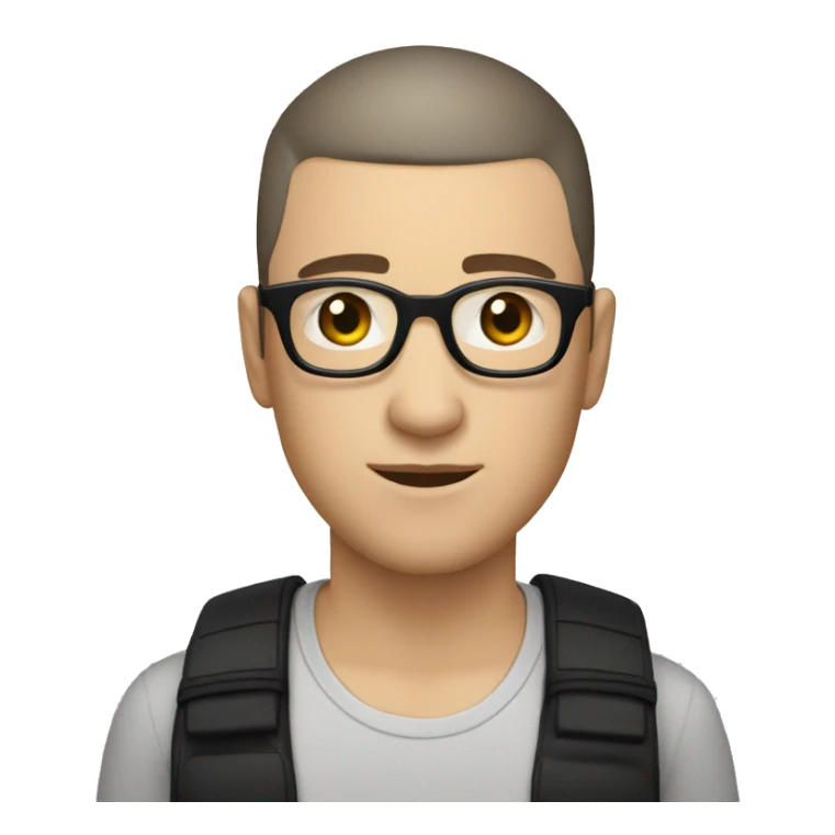 white skin male with black buzzcut, round glasses, short beard sticker