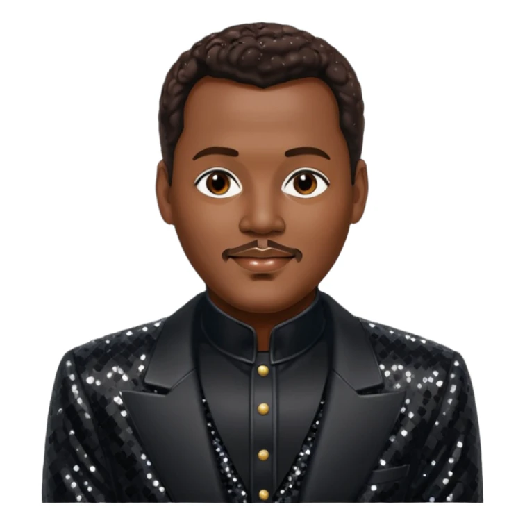 Luther Vandross with dark brown hair, black sequin outfit sticker