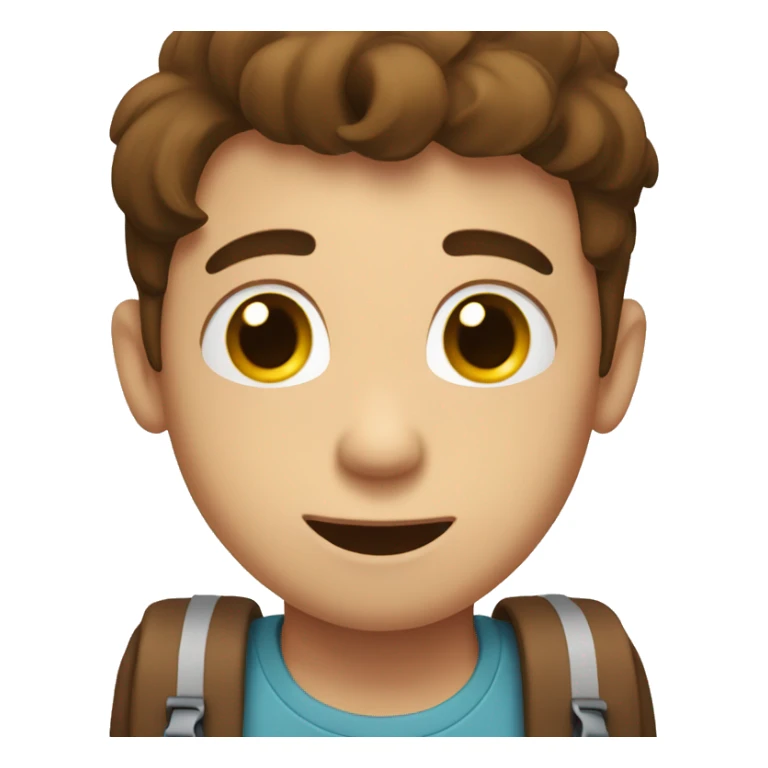 A boy with brown hair with a school bag,happy,tired sticker