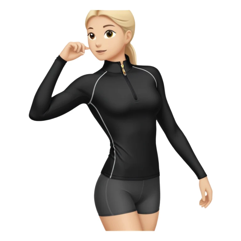 Black athletic quarter-zip top with spandex material and collar sticker