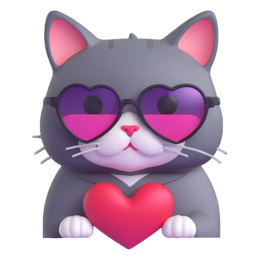 cat wearing heart-shaped sunglasses sticker