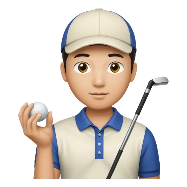 Asian male golfer upper body holding golf ball sticker