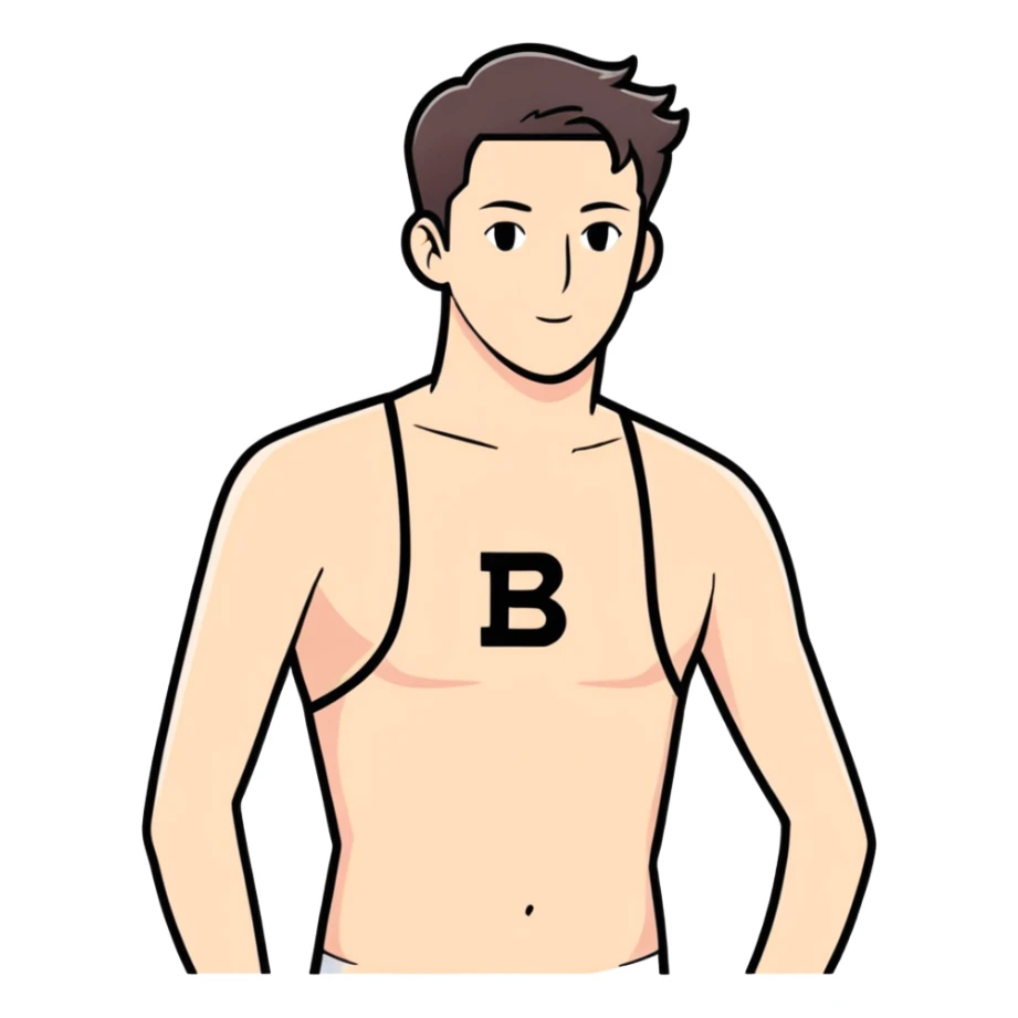 A man with bra and inner and S and B letter written on the bra sticker