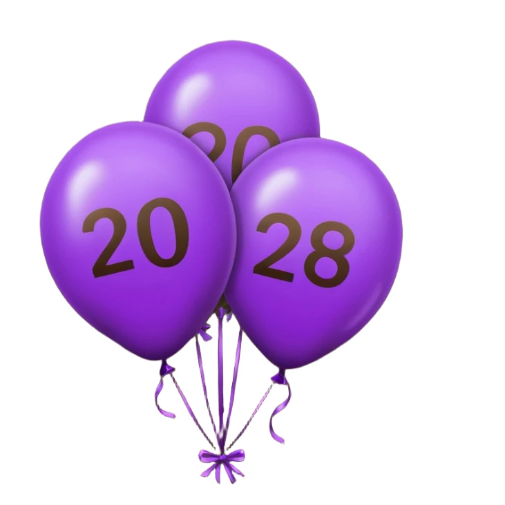 baloons with 2026 year to put on the menu in dark brown and violet sticker