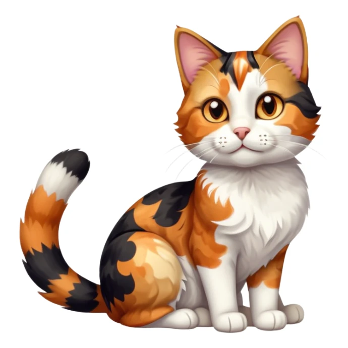 cinematic-[calico tabby cat]-realistic-full-body-sitting-emoji,-tail-curled-playfully-around-its-paws, cinematic-cute-calico-cat-portrait-emoji,-head-tilted-playfully-with-sparkling,-inquisitive-eyes-and-a-charming-patchwork-fur-of-orange,-black,-and-white,-simplified-yet-irresistibly-adorable,-highly-detailed,-glowing-with-a-warm,-invit (3) sticker