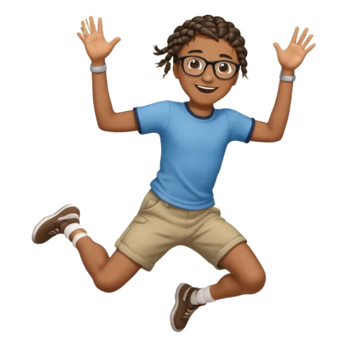 black boy with glasses and braided hair jumping sticker