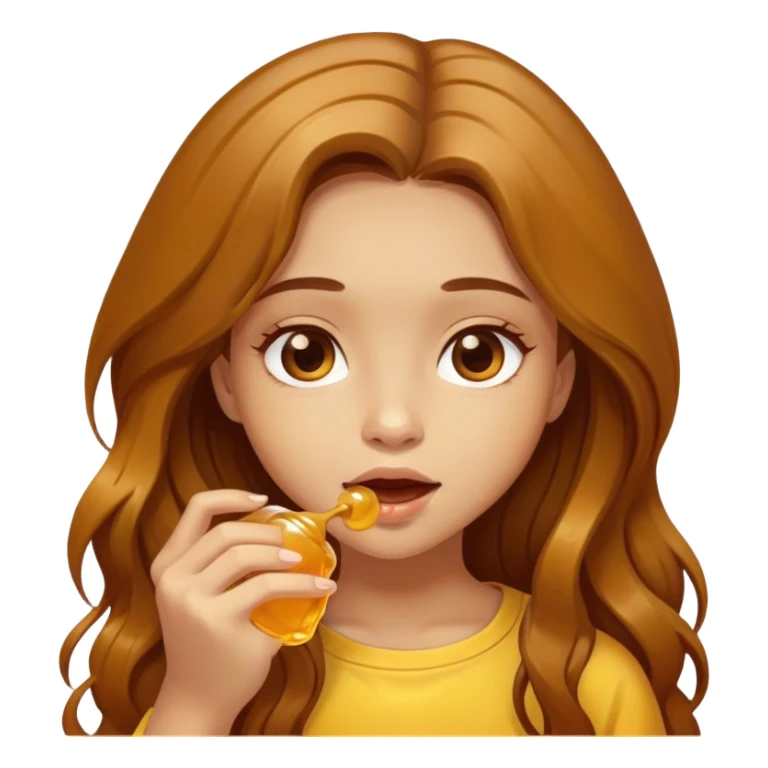 Girl, brown long hair, eating honey  sticker