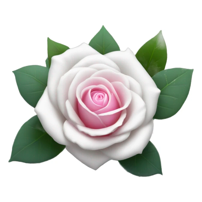a white rose with a pink center in the foreground, and blurred eucalyptus leaves falling in the background sticker
