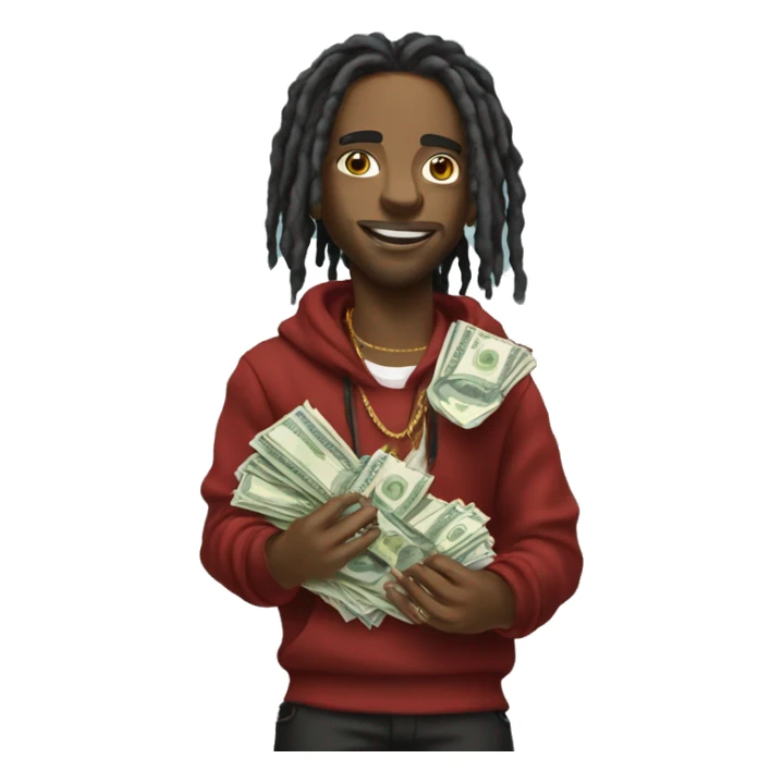 young hustler with dreads holding money with both hands wearing designer clothing  sticker