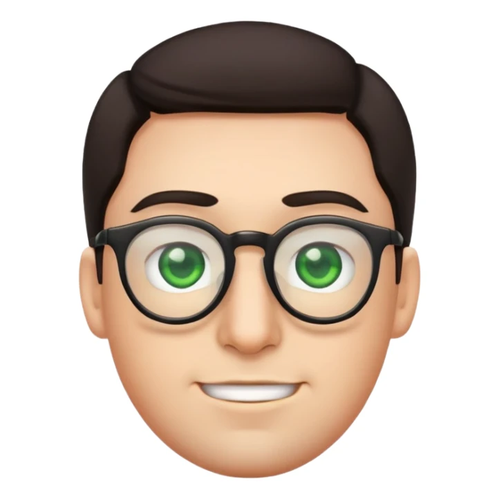 basic male emoji face with glasses, dark hair, and green eyes sticker