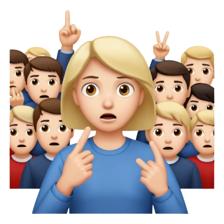 A person in the front row feeling scared, with the audience behind them POINTING FINGER. sticker