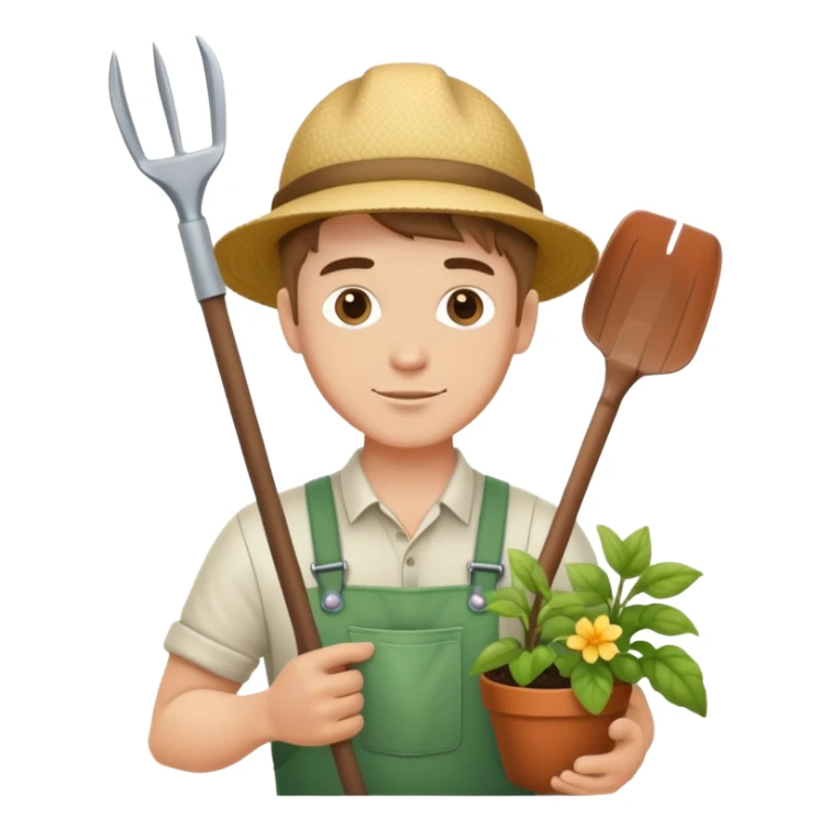 young white male gardener with gardening tools sticker