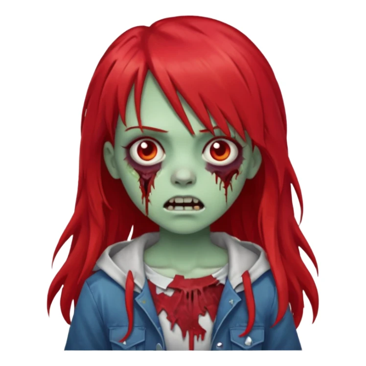 create a zombie girl with red long hair and blocky bangs sticker
