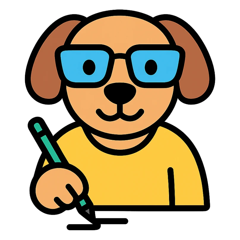 A dog with glasses is writing something sticker